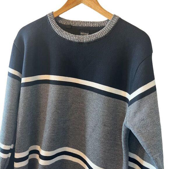 MENS BUFFALO Striped Blue & Grey Pullover Knit Sweat Shirt M - Picture 2 of 9